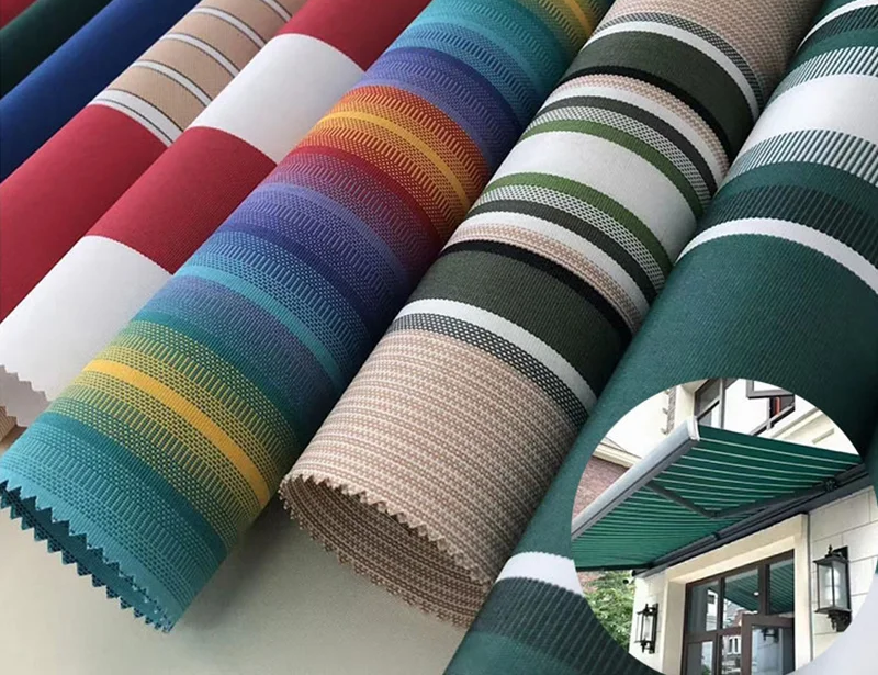 Close-up comparison of patio sun shade fabric materials showing weave patterns and texture differences