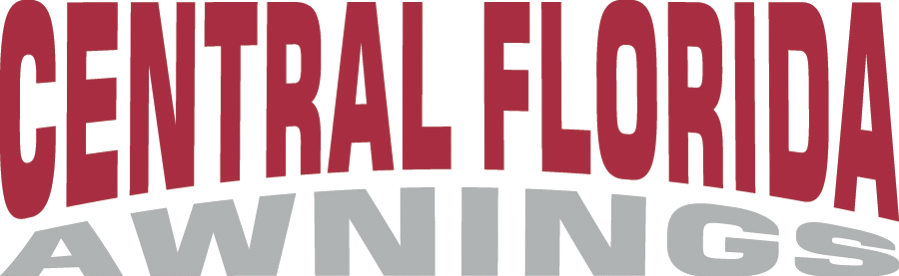 Logo with the words CENTRAL FLORIDA in large red capital letters above AWNINGS in large gray capital letters, displayed in a curved, bold font.